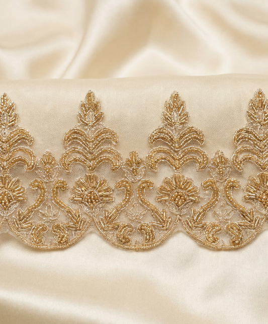 Luxurious Gold Beaded Scalloped Lace Trim